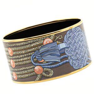 HERMES Enamel TGM Cloisonne Bangle Bracelet 7.8" Gold Tone Auth w/Box #4536